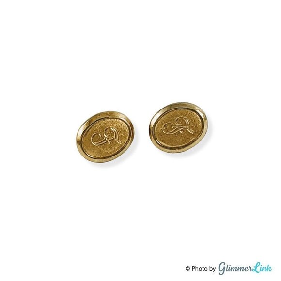 Vintage Letter F Monogrammed Oval Gold Tone Stud Earrings - Picture 9 of 10